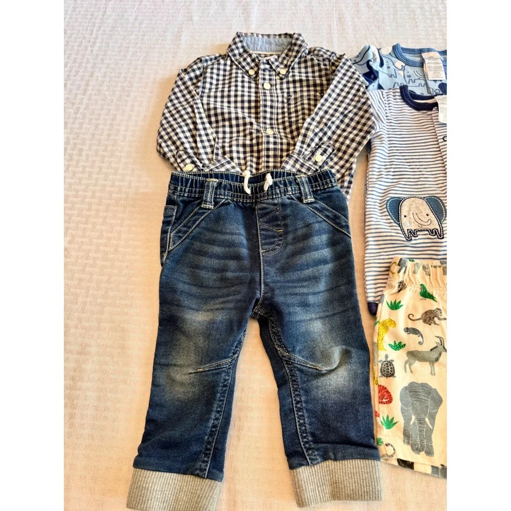 Baby Boy Clothes Bundle Carter's Boden Cat & Jack 3-12M Safari Gingham Denim 7pc